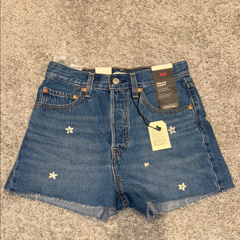 Levi's Blue Jean Shorts with Floral Embellishments